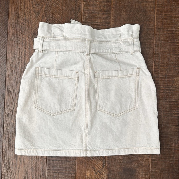 Free People Splendor in the Grass Oatmeal Denim Bow Detail Tie Mini Skirt - Picture 6 of 7